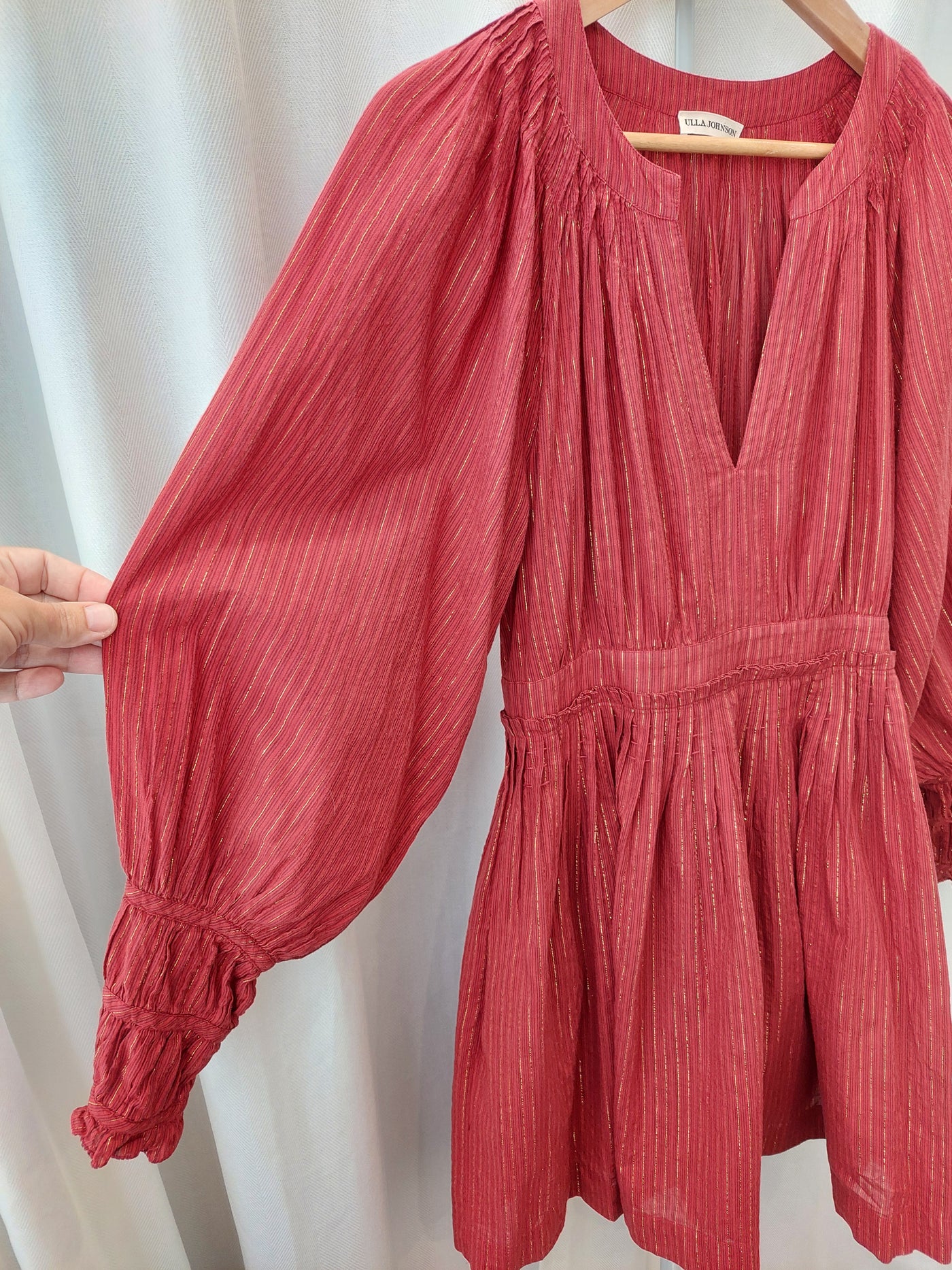 ULLA JOHNSON Rory Mini Dress in Ruby Red, US Size 6 (AU 10)