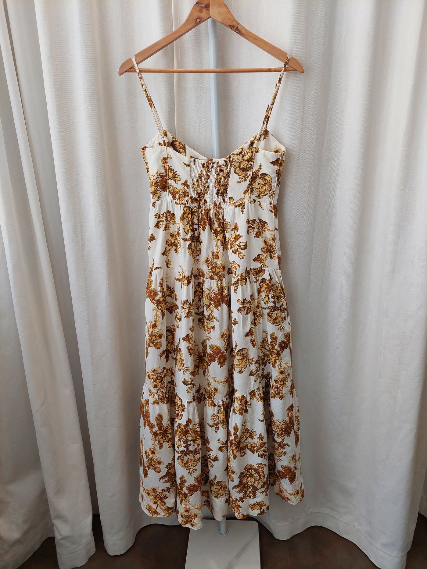 SHONA JOY Bella Floral Linen Tiered Midi Dress, Size AUS 10 / US 6