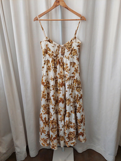 SHONA JOY Bella Floral Linen Tiered Midi Dress, Size AUS 10 / US 6