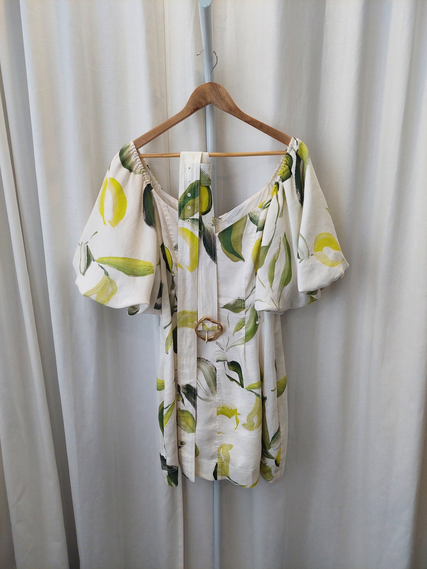 AJE Zest Mini Dress in Tropical Lime Print, Size 10