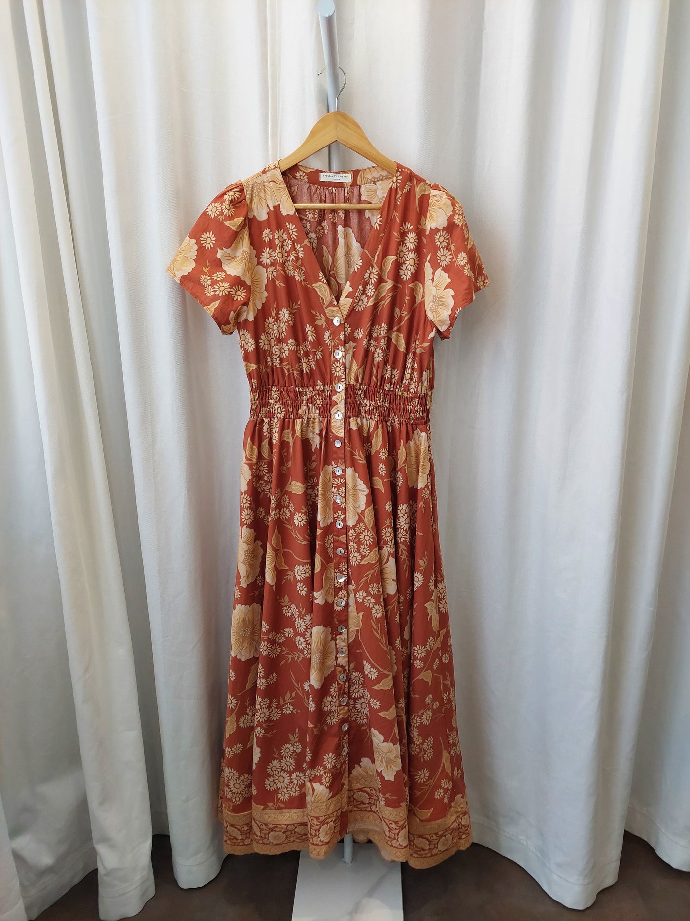 SPELL & the Gypsy Collective Sloan Gown Maxi Dress in Ochre, Size L (AU 12 / US 8)