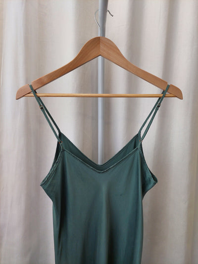 SILK LAUNDRY 90s Bias Cut Slip Dress in Eucalyptus Green, Size L