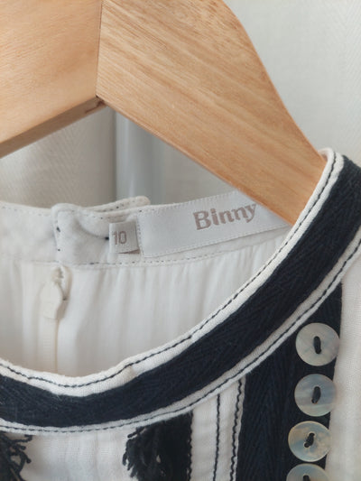 BINNY Cockle Tassel Trim Dress in White Cheesecloth Cotton, Size 10