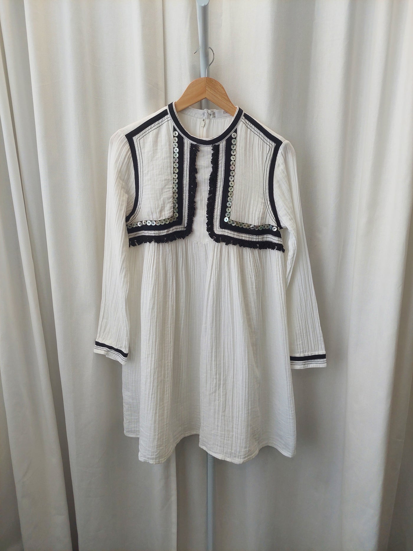 BINNY Cockle Tassel Trim Dress in White Cheesecloth Cotton, Size 10