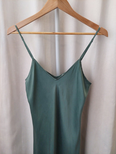 SILK LAUNDRY 90s Bias Cut Slip Dress in Eucalyptus Green, Size L