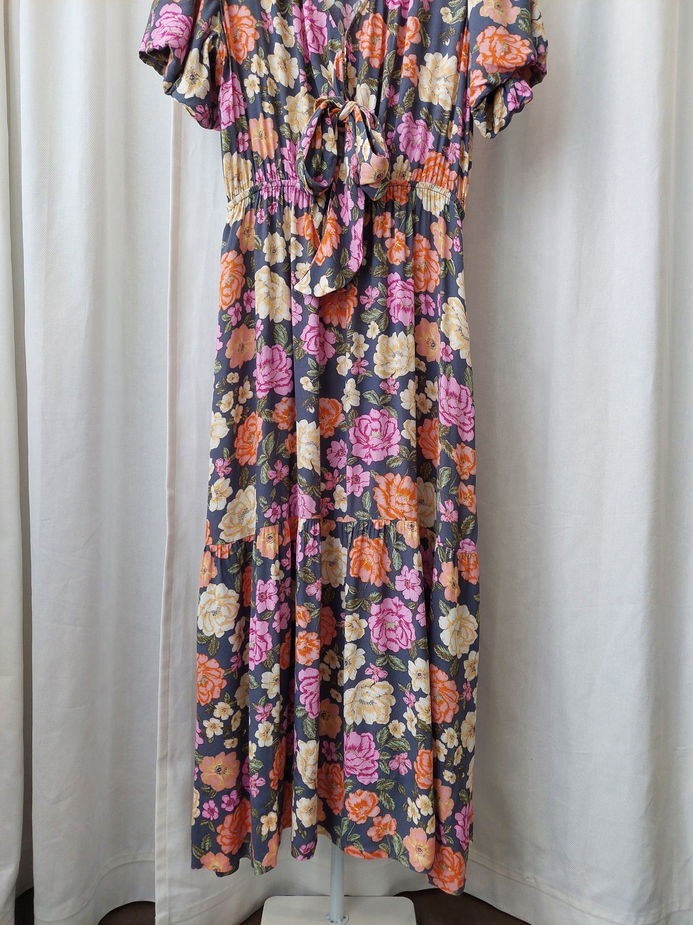 KIVARI Hope Tie Front Floral Midi Dress, Size AU 14 / US 10