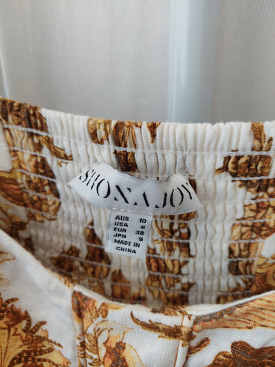 SHONA JOY Bella Floral Linen Tiered Midi Dress, Size AUS 10 / US 6