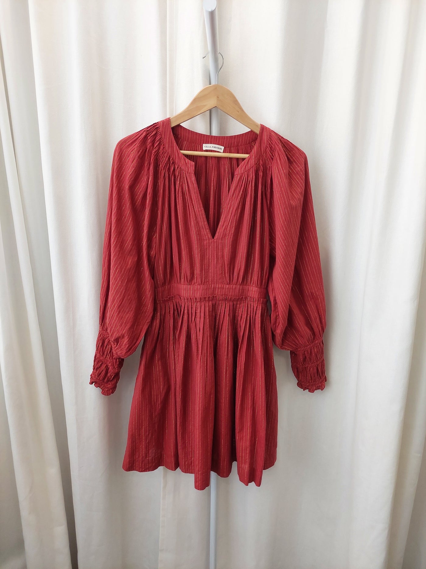 ULLA JOHNSON Rory Mini Dress in Ruby Red, US Size 6 (AU 10)