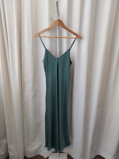 SILK LAUNDRY 90s Bias Cut Slip Dress in Eucalyptus Green, Size L