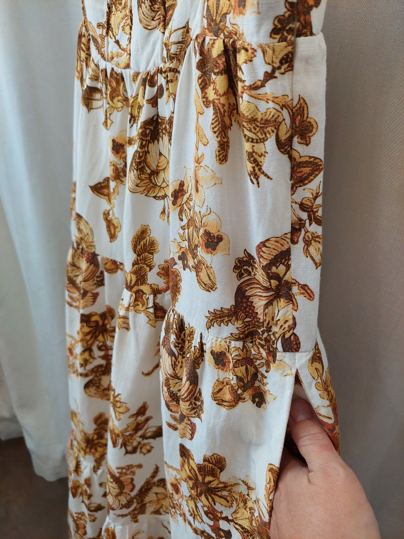 SHONA JOY Bella Floral Linen Tiered Midi Dress, Size AUS 10 / US 6