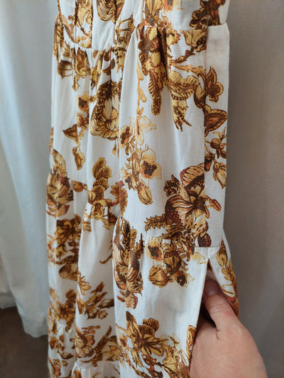 SHONA JOY Bella Floral Linen Tiered Midi Dress, Size AUS 10 / US 6