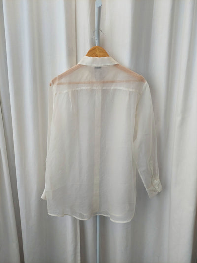 SILK LAUNDRY Organza Boyfriend Shirt Pearl Buttons - Sheer White, Size S