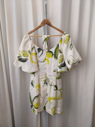 AJE Zest Mini Dress in Tropical Lime Print, Size 10