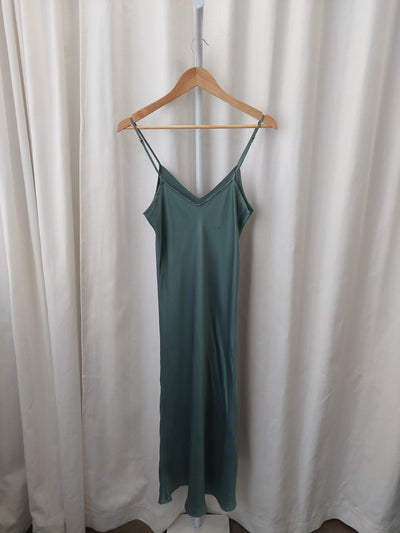 SILK LAUNDRY 90s Bias Cut Slip Dress in Eucalyptus Green, Size L