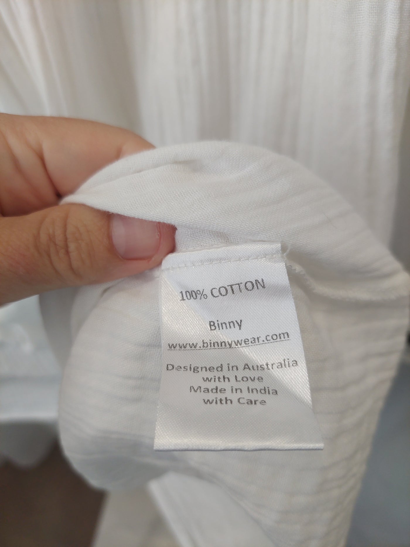 BINNY Cockle Tassel Trim Dress in White Cheesecloth Cotton, Size 10