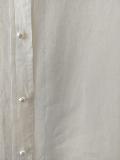 SILK LAUNDRY Organza Boyfriend Shirt Pearl Buttons - Sheer White, Size S