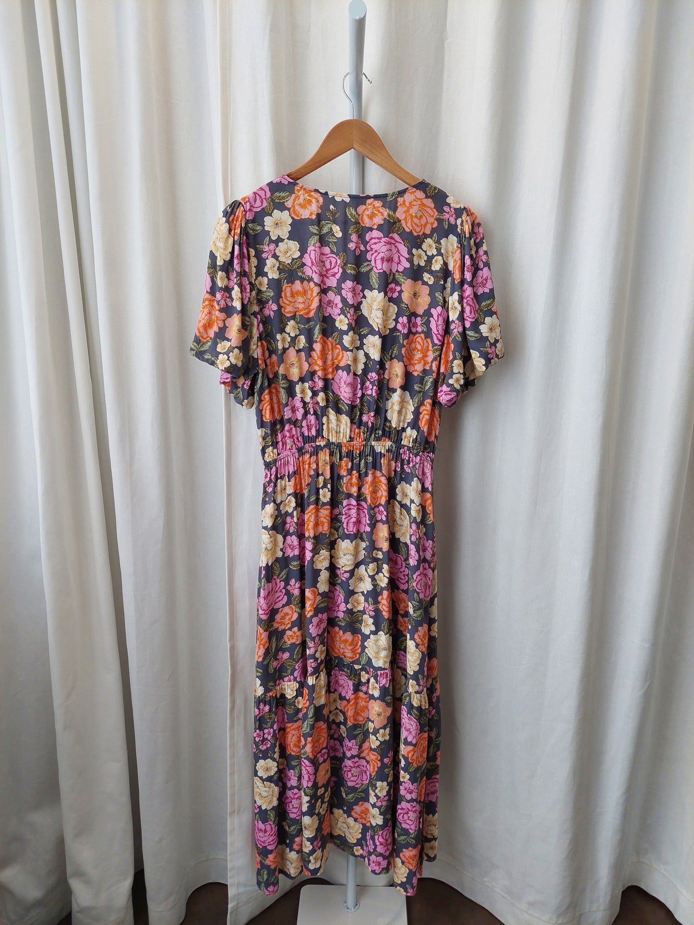 KIVARI Hope Tie Front Floral Midi Dress, Size AU 14 / US 10